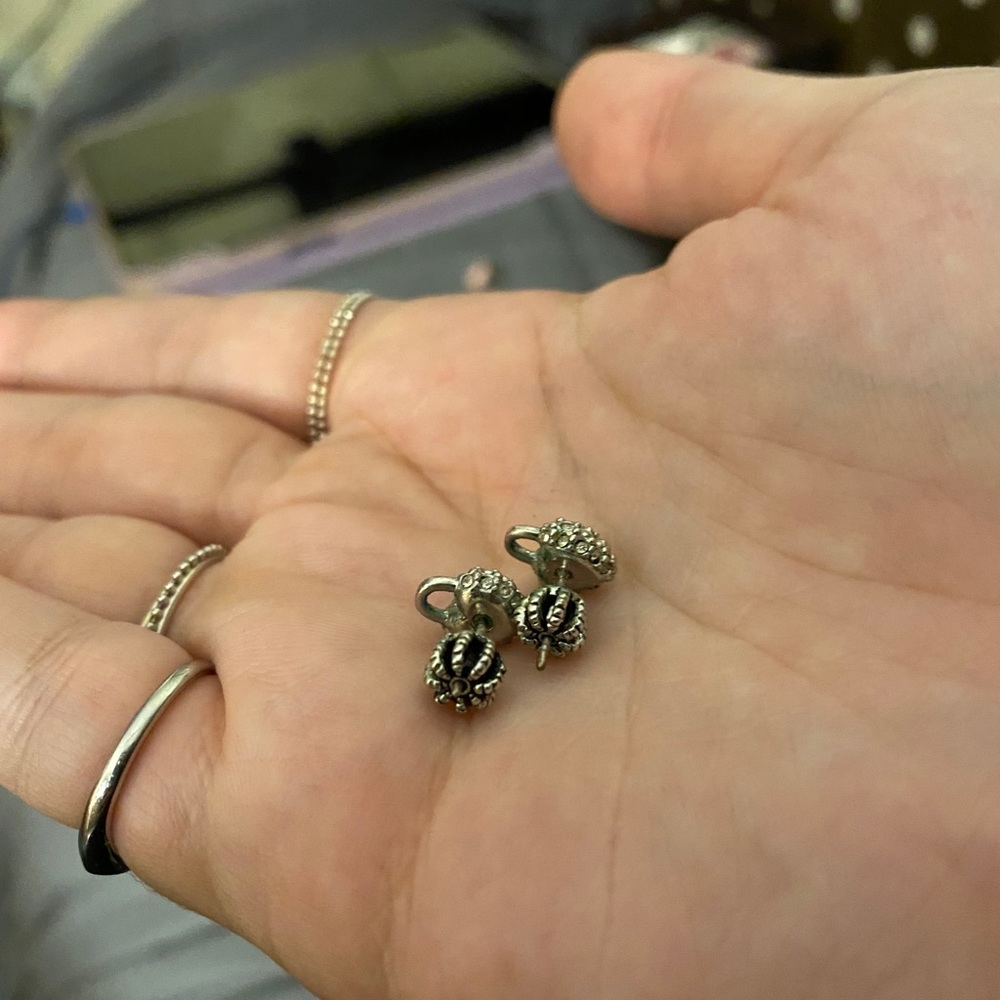 Silver Rhinestone Heart Lock Studs - Picture 3 of 4